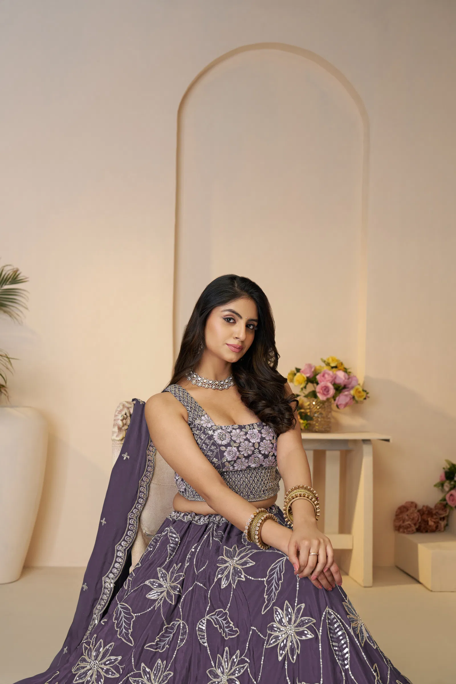 Kf 28 Purple Satin Silk Sequin Work Bridal Lehenga Wholesale Market
